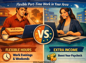 Person working an evening remote job from home on a laptop